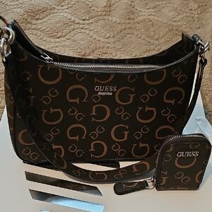 GUESS Brown Logo Shoulder Bag with Coin Pouch